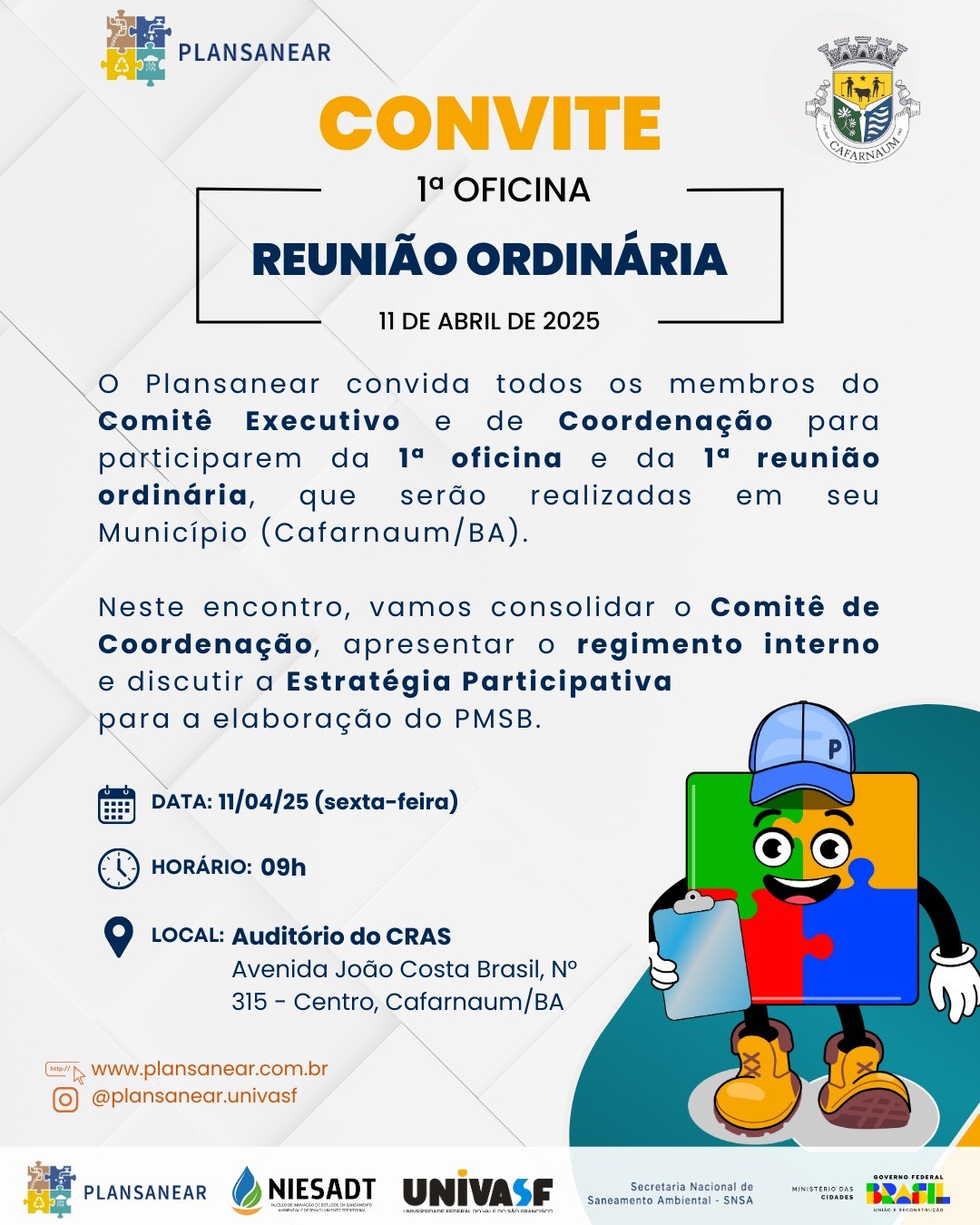 1ª OFICINA DO PLANSANEAR - REUNIÃO ORDINÁRIA.